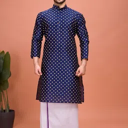 SHIWAM ETHNIX Men Ethnic Motifs Printed Festive Silk Straight Kurta-image-64