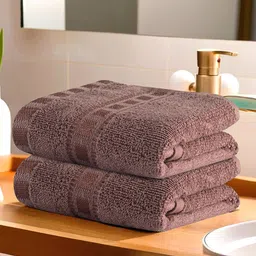 Kuber Industries Brown 2 Pieces Self Designed Face Towels GSM 225 Face Towels-87