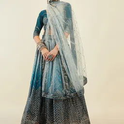 ETHNIC PLUS Embroidered Sequinned Semi-Stitched Lehenga & Unstitched Blouse With Dupatta-picture-14