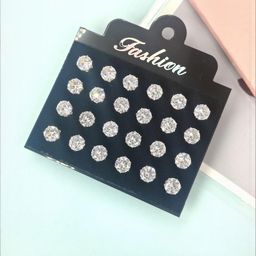 Shivarth Set of 12 Gold-Plated Metal American Diamond Earrings-image-99