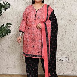 KALINI Women Plus Size Floral Printed Kurta with Salwar & Dupatta-image-80