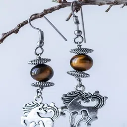 Shrim jewels Silver-Plated Tigers Eye Beaded Oxidised Animal Shaped Drop Earrings-picture-33
