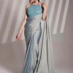 HERE&NOW Embroidered Satin Tussar Saree-image-93