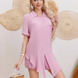 JC Collection Textured Shirt Collar Neck Shirt With Shorts Co-Ords-picture-12