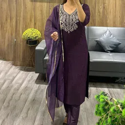 Kedar Fab Women Embroidered Beads and Stones Kurta with Trousers & Dupatta Kurta Sets-image-83