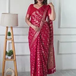 FLOURIOUS Woven Design Zari Pure Georgette Ready to Wear Banarasi Saree-image-17