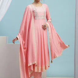 Khushal K Women Yoke Design Regular Thread Work Kurta with Palazzos & With Dupatta-15