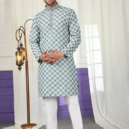 Pro-Ethic STYLE DEVELOPER Men Embroidered Regular Thread Work Pure Cotton Kurta with Pyjamas image 1