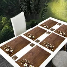 REVEXO 6Pc Brown & White Printed Rectangle Costers & Table Placemats-17