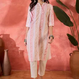 Sangria Floral Printed Mandarin Collar Straight Kurta-image-62