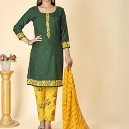 Attigo Printed Cotton Blend Kurta & Patiyala Dress Material with Dupatta-image-83