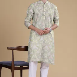 Anouk Beige Floral Printed Mandarin Collar Cotton Straight Kurta-image-65