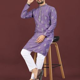 WELL TEX Floral Embroidered Mandarin Collar Sequins Straight Kurta-51