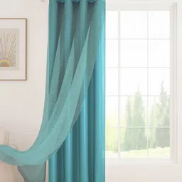Story@home Blue Black Out & Sheer Long Door Curtain-14