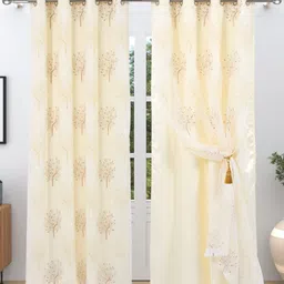 Aura Beige & Gold-Toned Embroidered Black Out Window Curtain-2