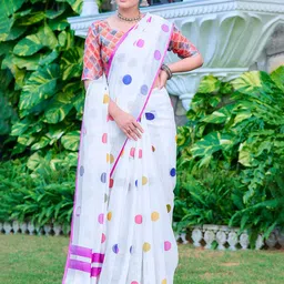 Kalista Polka Dot Printed Pure Cotton Saree-25
