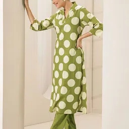 Libas Polka Dot Printed Sequinned Straight Kurta with Trouser image 4