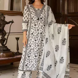 Anouk Women Floral Printed Sequinned Pure Cotton Kurta with Palazzos & Dupatta Kurta Sets-image-85