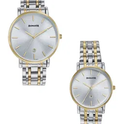 Sonata Unisex Brass Dial & Stainless Steel Bracelet Style Straps Analogue Watch 7716987088WM01-14