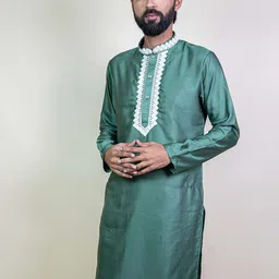 KUNDALI KAKSHAY Men Ethnic Motifs Regular Thread Work Kurta with Pyjamas image 5