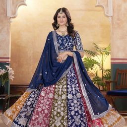 ODETTE Floral Embroidered Sequinned Semi-Stitched Lehenga & Blouse With Dupatta-image-33