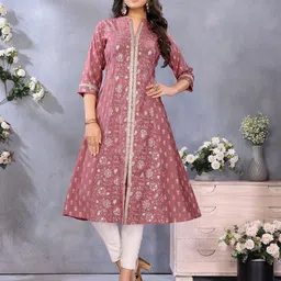 Rangita Floral Printed Mandarin Collar A-Line Kurta-12