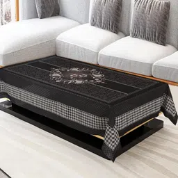 Homerz Black Floral Cotton 4-Seater Table Cover-45