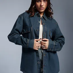 FREAKINS Women Washed Denim Jacket-image-66
