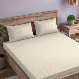 Trance Home Linen Cream-Coloured Geometric 300 TC King Bedsheet with 2 Pillow Covers-image-93