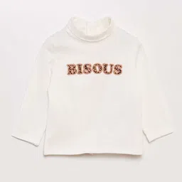 KIABI Girls Typography Printed High Neck Applique T-shirt-24