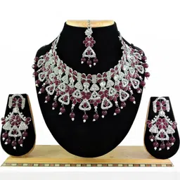 VATSALYA creation Rhodium-Plated Artificial Stone Studded Jewellery Set-image-60