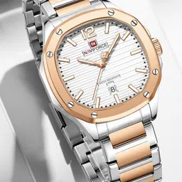 Naviforce Men Dial & Stainless Steel Straps Analogue Date Aperture Watch NF9243S RG W-41