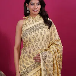 Vanedik Ethnic Motifs Printed Mulmul Cotton Block Print Saree image 2