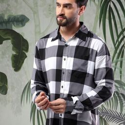 Kotty Men Spread Collar Gingham Checked Cotton Casual Shirt-image-16