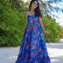 Happy Design Women Floral Printed Shoulder Straps Cut-Outs Fit and Flare Maxi Dress-image-6