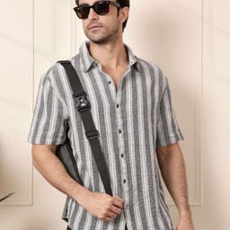 WROGN Men Comfort Fit Spread Collar Vertical Striped Cotton Casual Shirt-image-99