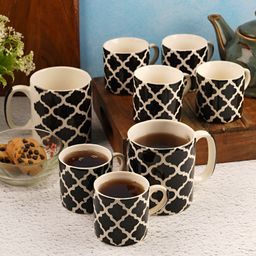 CDI Black & White Ethnic Motifs Printed Ceramic Glossy Mugs Set of Cups and Mugs-18