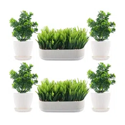 Kuber Industries White & Green 6 Pieces Succulent Artificial Plant With Pot-10