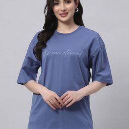 AECK Women Typography Round Neck Drop-Shoulder Sleeves Cotton Oversized Running T-shirt-image-41