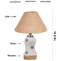 Devansh Beige Printed Wood Frusturical Shaped Table Lamp-42