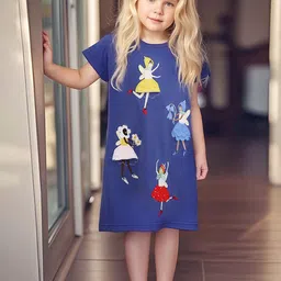LULU & SKY Girls Graphic Printed Pure Cotton A-Line Knee Length Dress-picture-33