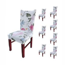 HOUSE OF QUIRK White & Green 8 Pieces Floral Printed Removable & Washable Chair Covers-image-84