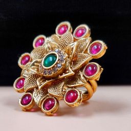 JYONA Gold-Plated Artificial Stone-Studded & Beaded Finger Ring-image-37