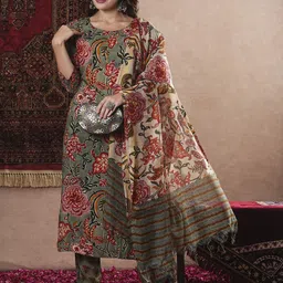 GoSriKi Floral Printed Straight Kurta With Trousers & Dupatta-21