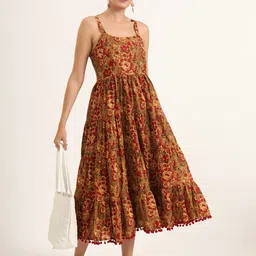 Divena Women Floral Printed Shoulder Straps Cotton Fit & Flare Dress-image-45