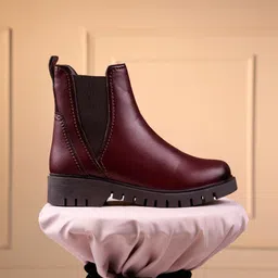 ID Women Textured Cherry Casual Block-Heeled Boots-image-30