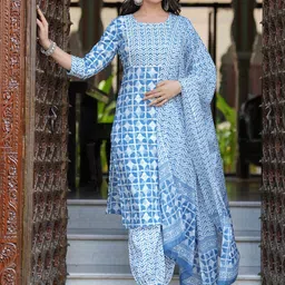 Moda Rapido Women Ethnic Motifs Printed Regular Sequinned Pure Cotton Kurta with Trousers & With Dupatta-picture-38