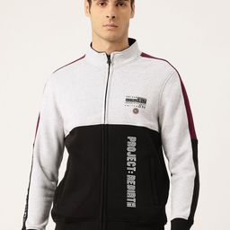 Monte Carlo Colourblocked Mock Collar Cotton Front-Open Sweatshirt with Inner Fleece-picture-2