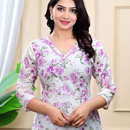 Vasjac Women Floral Printed A-Line Cotton Top-image-59