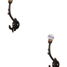 IndianShelf Black & White 2 Pieces Leaf Printed Ceramic Wall Hooks-12